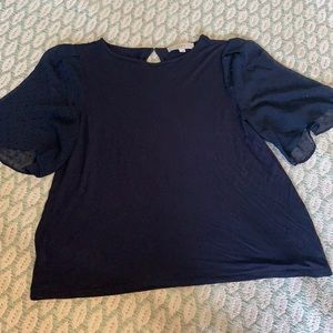 NWOT LOFT Navy shirt with glitter sleeve